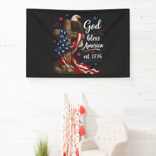 God Bless America Patriotic Cross Banner