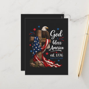 God Bless America Patriotic Cross Holiday Postcard