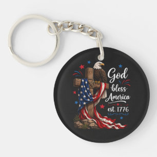 God Bless America Patriotic Cross Key Ring
