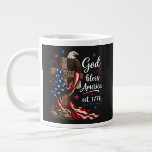 God Bless America Patriotic Cross Large Coffee Mug