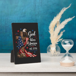 God Bless America Patriotic Cross Plaque