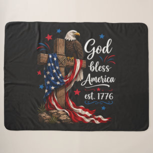 God Bless America Patriotic Cross Sherpa Blanket
