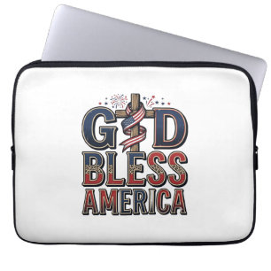 God Bless America Patriotic Cross Vintage Shirt_1 Laptop Sleeve