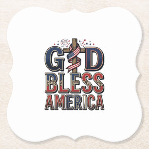 God Bless America Patriotic Cross Vintage Shirt_1 Paper Coaster