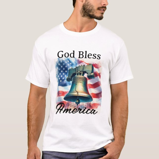 God Bless America Patriotic Flag Liberty Bell T-Shirt (Front)