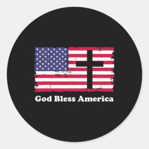 God Bless America Patriotic Flag With Cross Classic Round Sticker