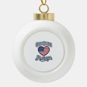 God Bless America Patriotic Heart Shirt Design_1 Ceramic Ball Christmas Ornament