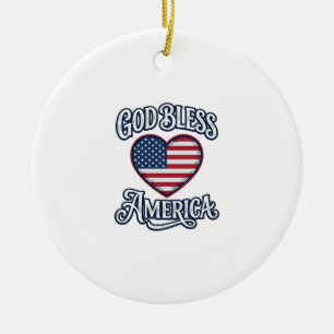 God Bless America Patriotic Heart Shirt Design_1 Ceramic Tree Decoration
