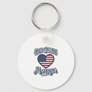 God Bless America Patriotic Heart Shirt Design_1 Key Ring