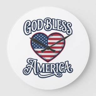 God Bless America Patriotic Heart Shirt Design_1 Large Clock