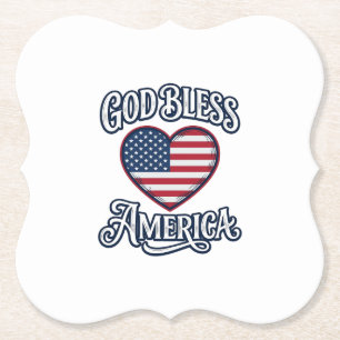 God Bless America Patriotic Heart Shirt Design_1 Paper Coaster