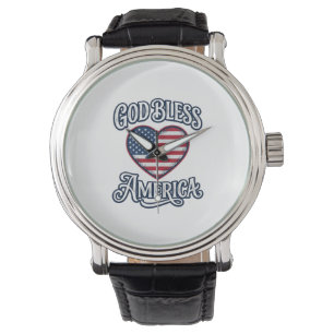 God Bless America Patriotic Heart Shirt Design_1 Watch