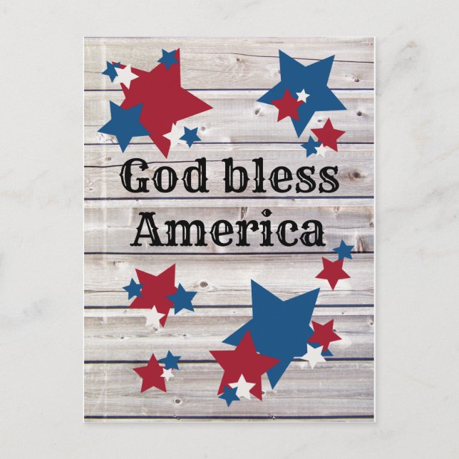 God Bless America Patriotic Red White Blue Stars Postcard (Front)