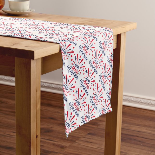 God Bless America Patriotic Star Burst  Short Table Runner (In Situ)