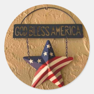 God Bless America Patriotic Star Metal Sign - 4th  Classic Round Sticker