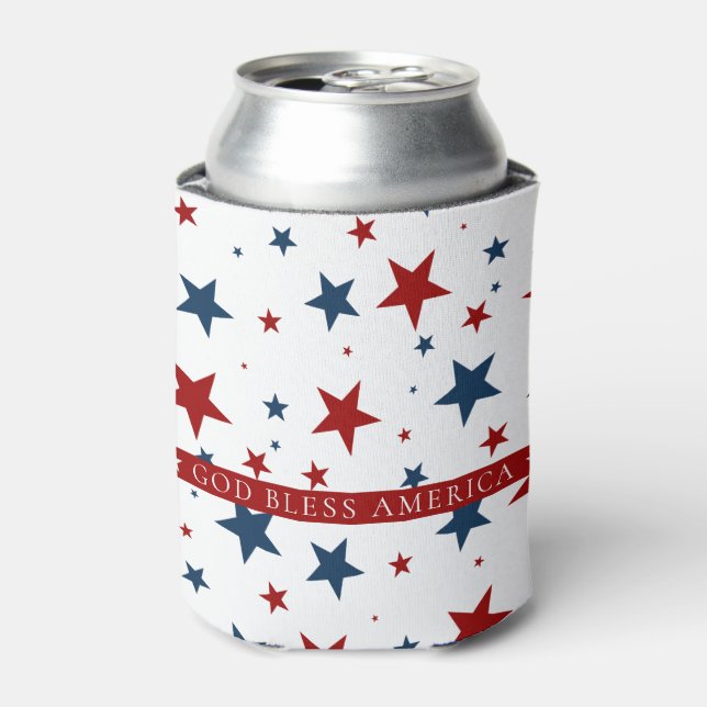 God Bless America Patriotic Stars Pattern Can Cooler (Can Front)
