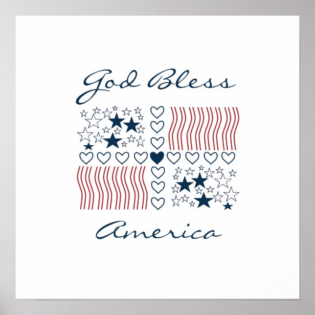God Bless America Patriotic Stars Stripes Hearts Poster (Front)