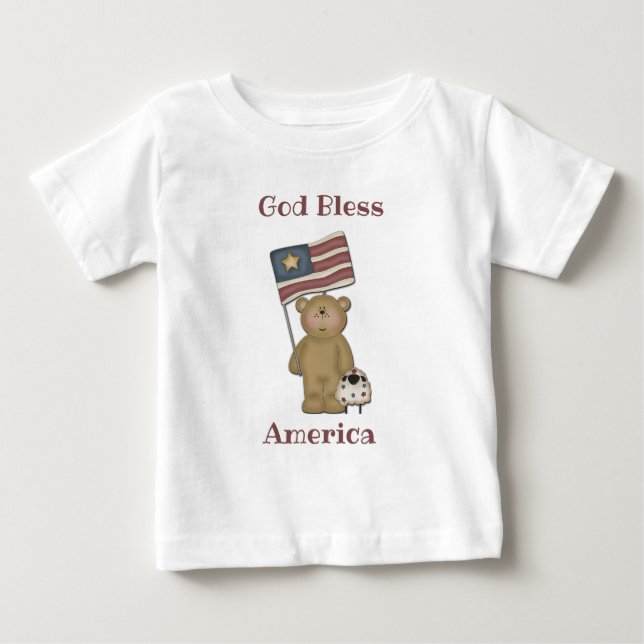 God Bless America  - Patriotic Teddy Bear Baby T-Shirt (Front)