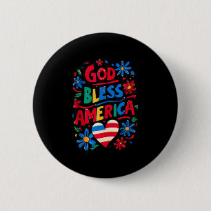 God Bless America Patriotic Usa Flag Christian 4th 6 Cm Round Badge
