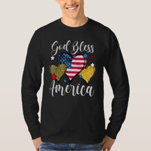 God Bless America Patriotic Usa Flag Leopard Heart T-Shirt
