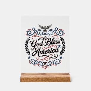 God Bless America Patriotic Vintage Eagle T-Shirt  Acrylic Sign