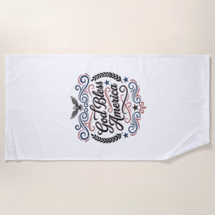 God Bless America Patriotic Vintage Eagle T-Shirt  Beach Towel