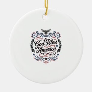 God Bless America Patriotic Vintage Eagle T-Shirt  Ceramic Tree Decoration