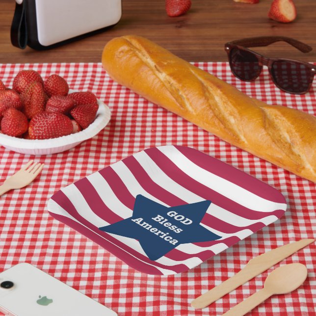 God Bless America Red White And Blue  Paper Plate (Picnic)