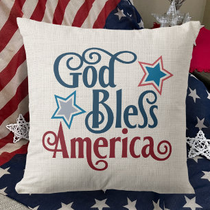 God Bless America Red White and Blue Patriotic Cushion