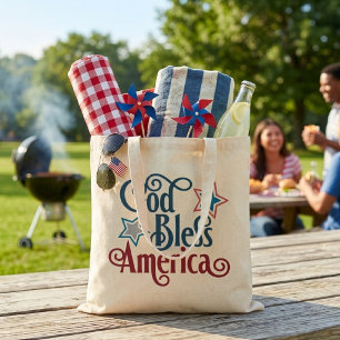 God Bless America Red White and Blue Patriotic Tote Bag