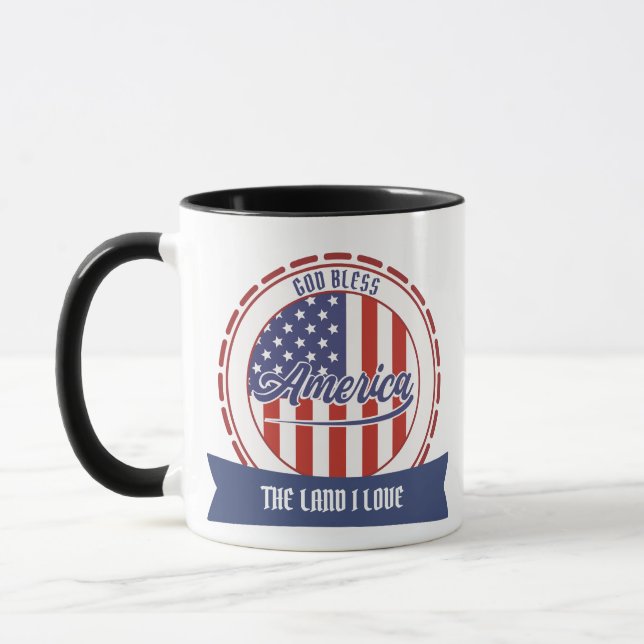 God Bless America, Retro Font and Patriotic Design Mug (Left)