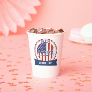 God Bless America, Retro Font and Patriotic Design Paper Cups