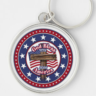 God Bless America Rugged Cross Flag 1776-2026 Key Ring
