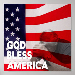 God Bless America Square Poster - Flag/Man Praying