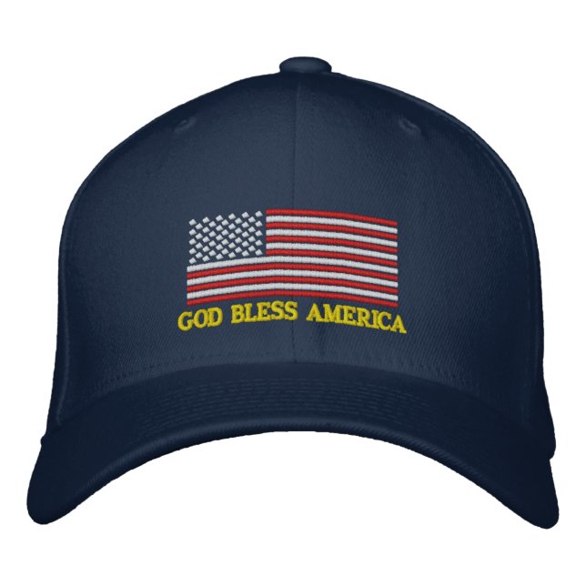 GOD BLESS AMERICA U.S. Flag Embroidered Hat (Front)
