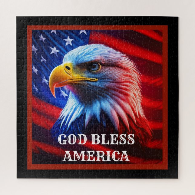 God Bless America US Flag Bald Eagle Jigsaw Puzzle (Vertical)