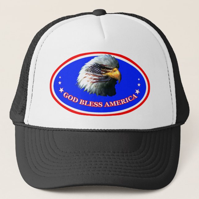 GOD BLESS AMERICA US FLAG BALD EAGLE TRUCKER HAT (Front)