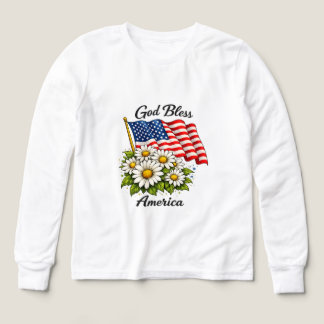 God Bless America USA Flag and Daisies Floral Art