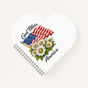 God Bless America USA Flag and Daisies Floral Art Notebook