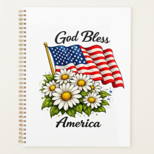 God Bless America USA Flag and Daisies Floral Art Planner