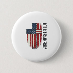 God Bless America Vintage Patriotic Cross Design_1 6 Cm Round Badge