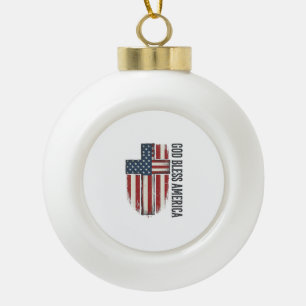 God Bless America Vintage Patriotic Cross Design_1 Ceramic Ball Christmas Ornament