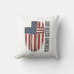 God Bless America Vintage Patriotic Cross Design_1 Cushion