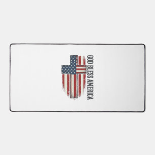 God Bless America Vintage Patriotic Cross Design_1 Desk Mat