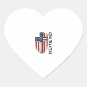 God Bless America Vintage Patriotic Cross Design_1 Heart Sticker
