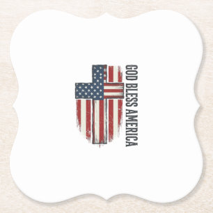 God Bless America Vintage Patriotic Cross Design_1 Paper Coaster
