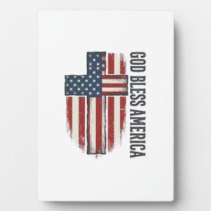 God Bless America Vintage Patriotic Cross Design_1 Plaque