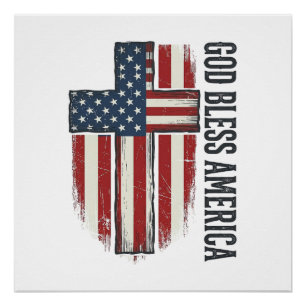 God Bless America Vintage Patriotic Cross Design_1 Poster