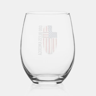 God Bless America Vintage Patriotic Cross Design_1 Stemless Wine Glass