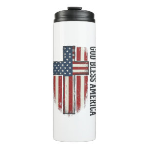 God Bless America Vintage Patriotic Cross Design_1 Thermal Tumbler